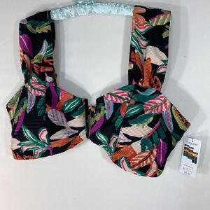 Size 2X Bikini Top Black with Tropical Floral Print
